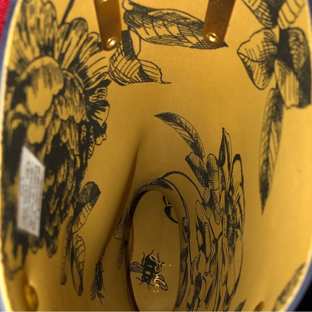 JOULES Navy Blue Tall Rain Boots with Red Bow and Toile Lining Size 9 - Picture 7 of 13